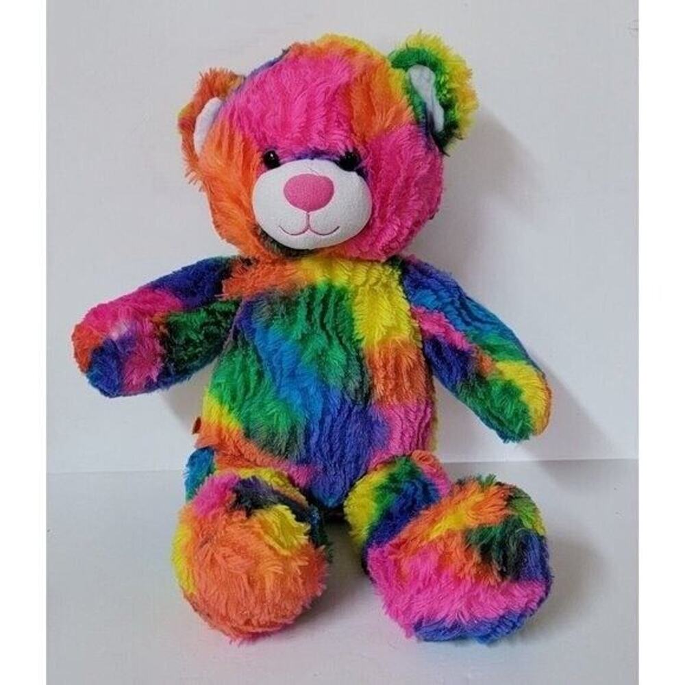 Build-A-Bear Workshop Teddy Bear Plush Rainbow Tie-Dye Neon Sparkle 16" 2014